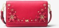 Floral Embellished Pebbled Leather Convertible Crossbody