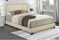 Home Meridian Upholstered Queen Bed with Nail Head Trim